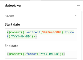 Configuration for a datepicker component in Retool