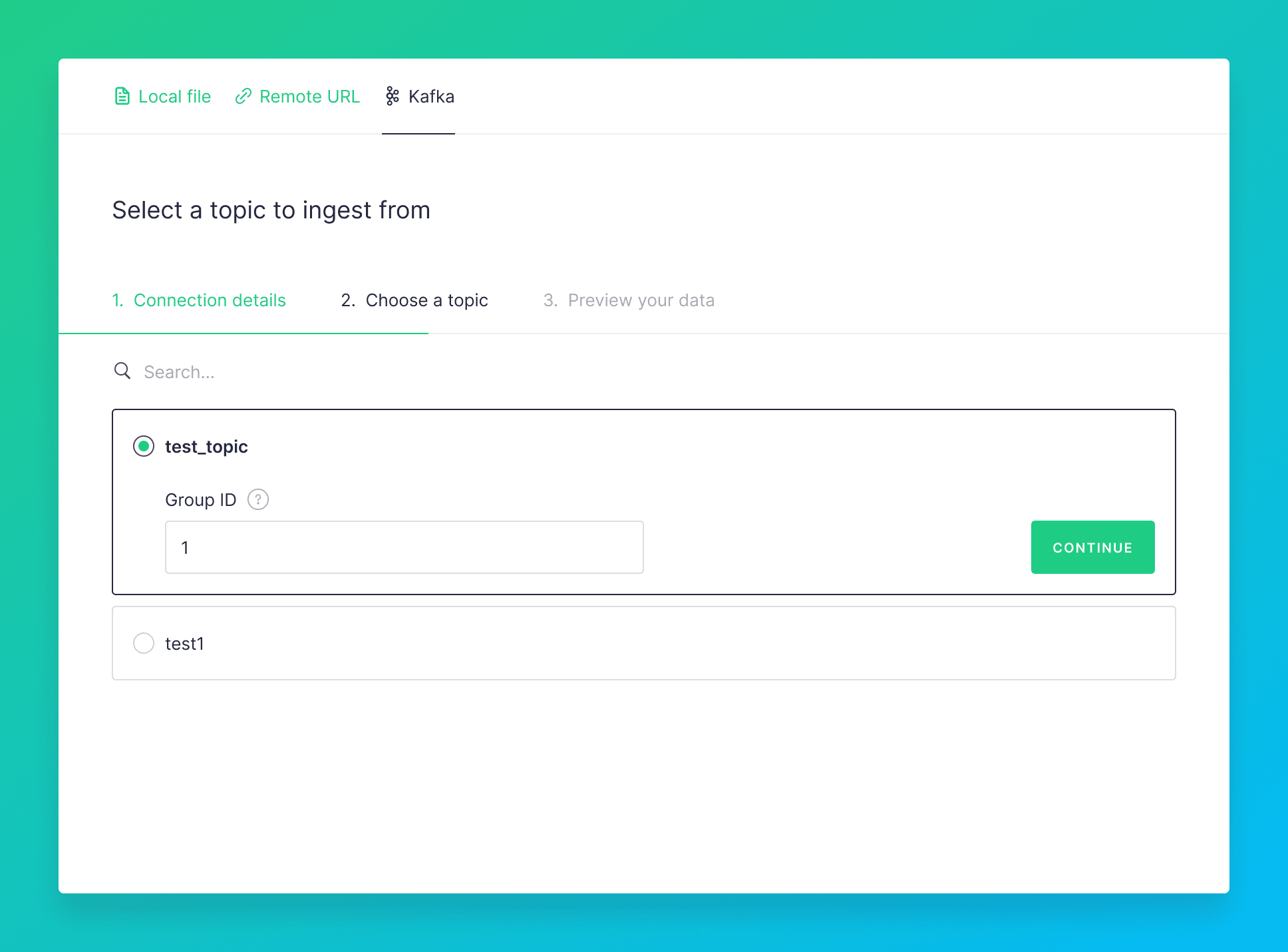 Topic and consumer group ID