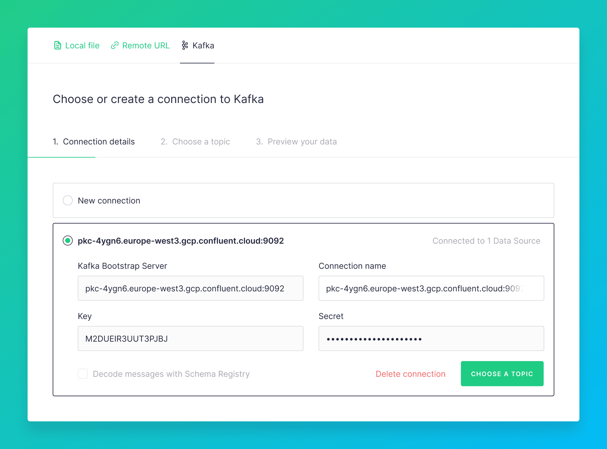 Kafka connection details