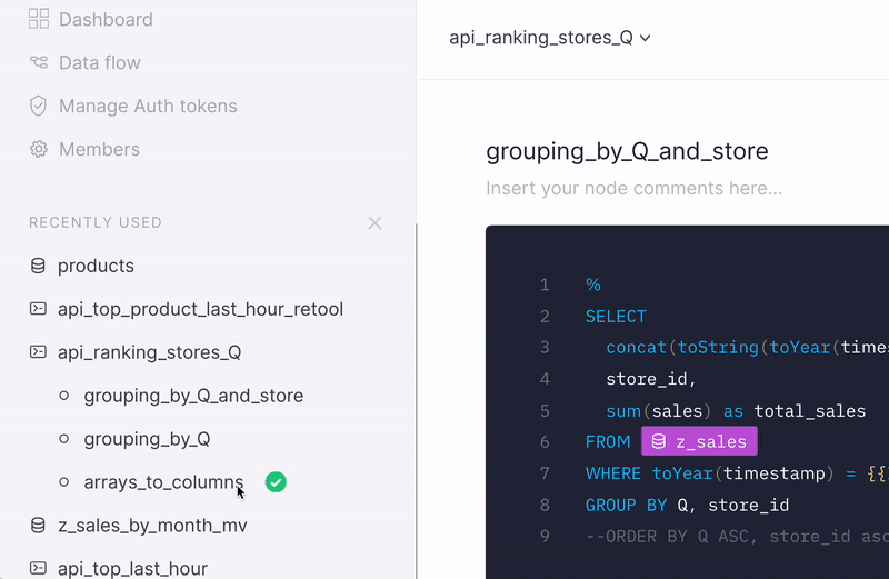 Drag and drop a node in the pipe