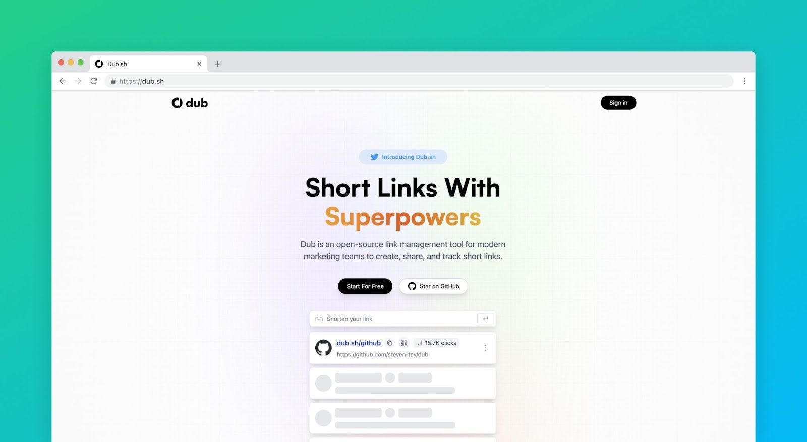 Dub.sh link shortening website