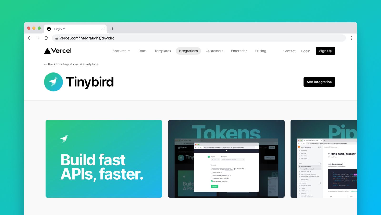 Tinybird listed on the Vercel Integration Marketplace