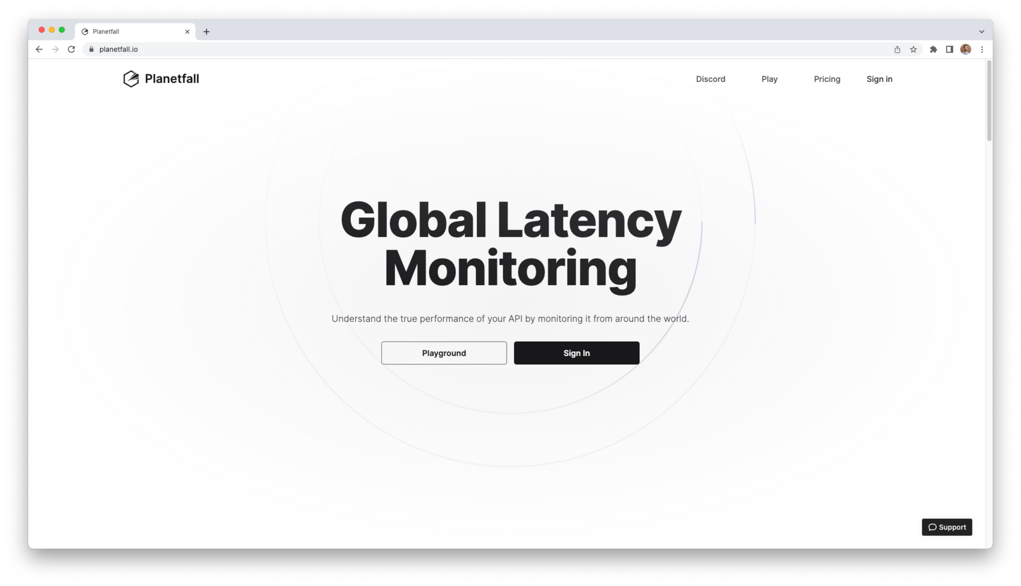 The homepage of planetfall.io