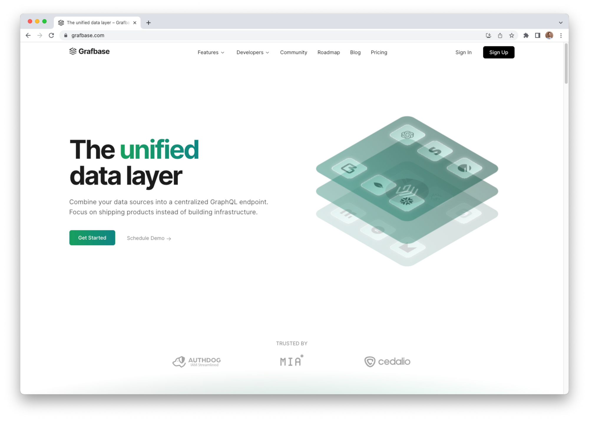 A screenshot of the Grafbase homepage