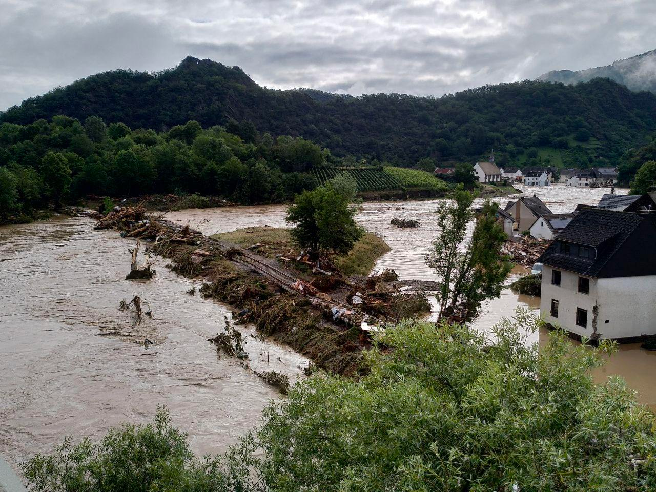 A photograph of floodwaters in central Germany