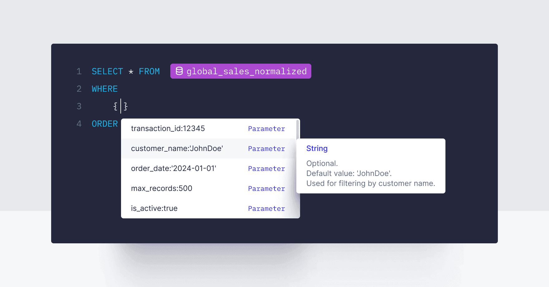 Autocompletion of parameters