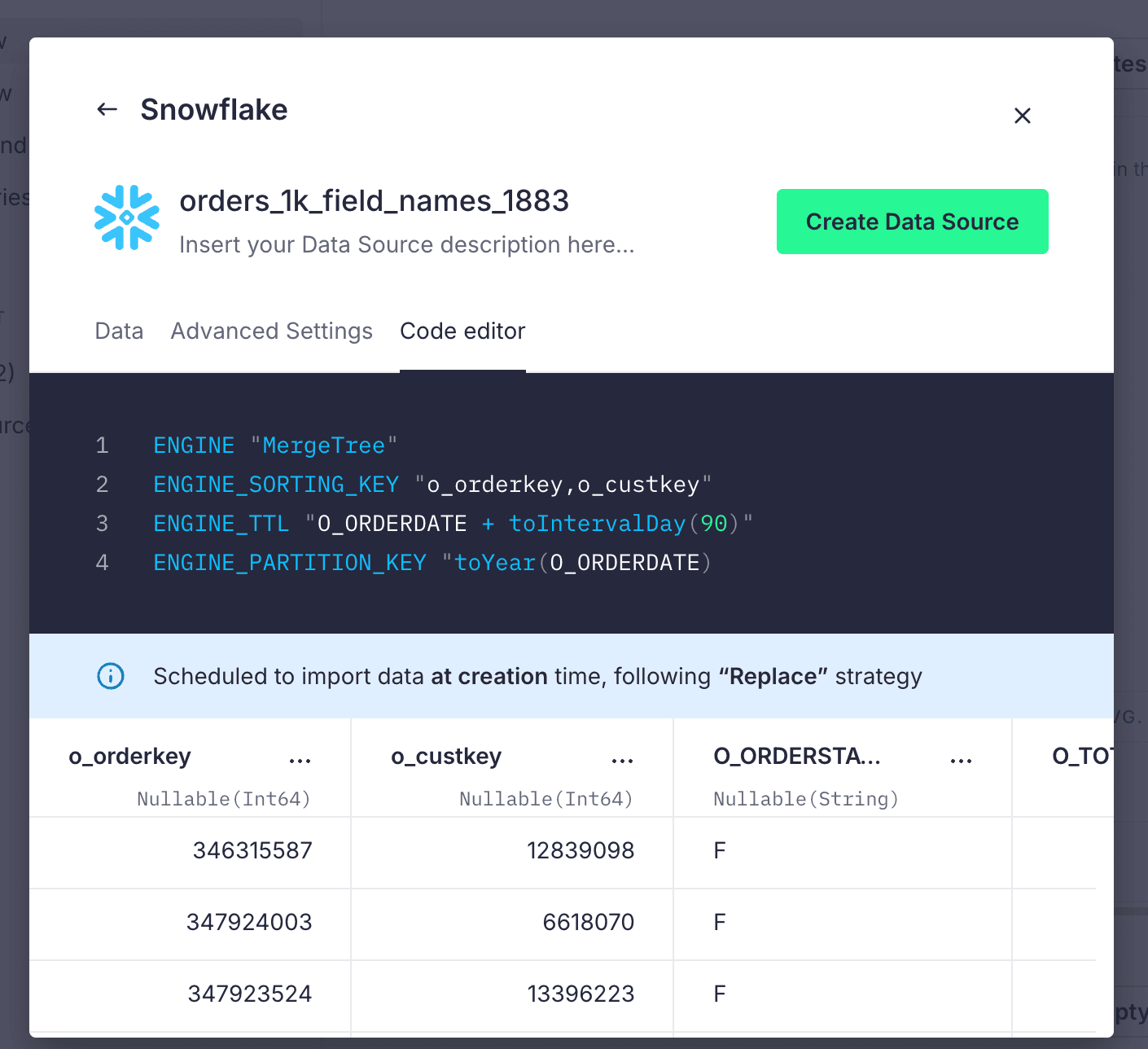Engine settings configuration for Snowflake