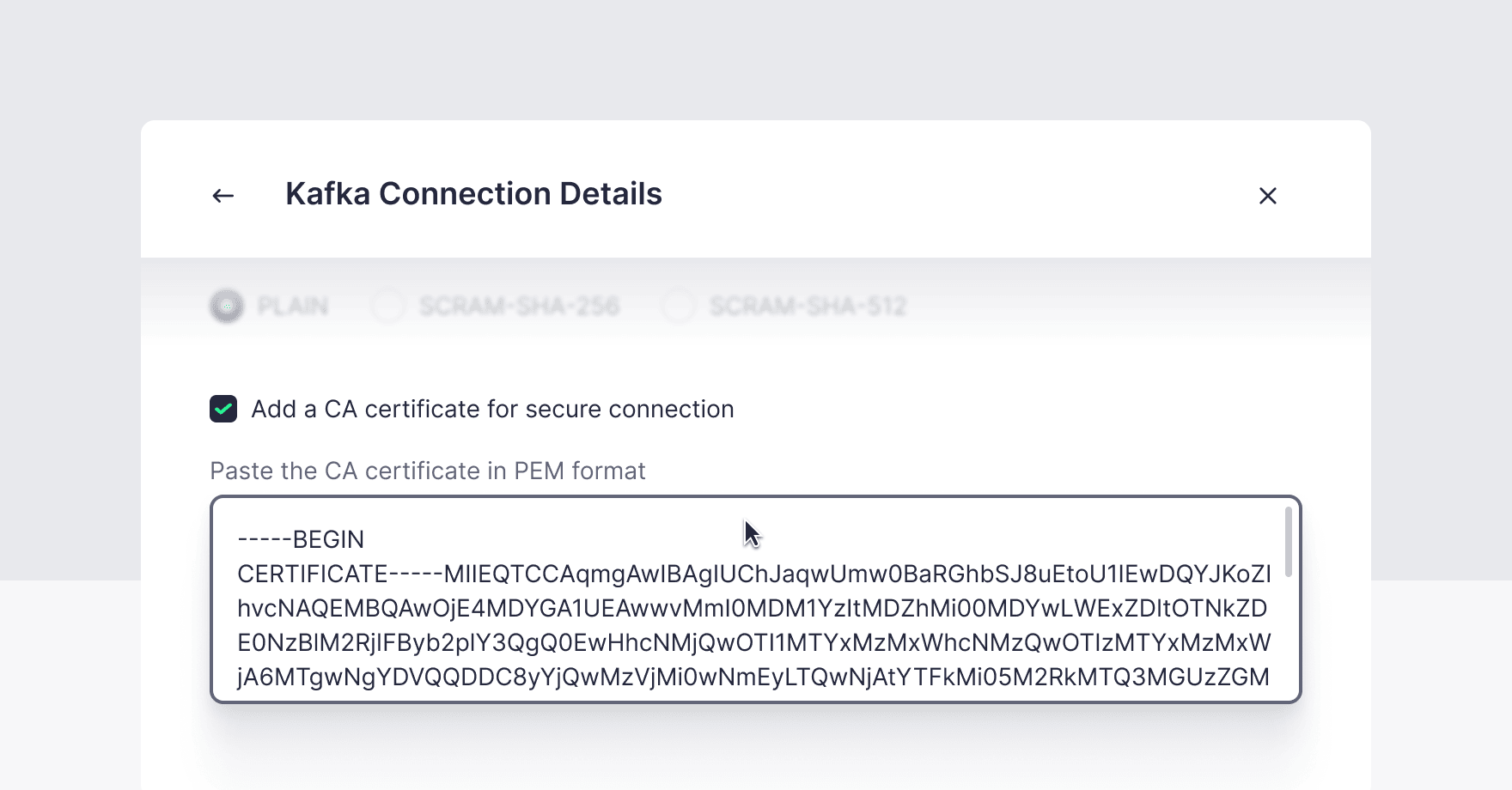 Kafka CA certificate configuration interface