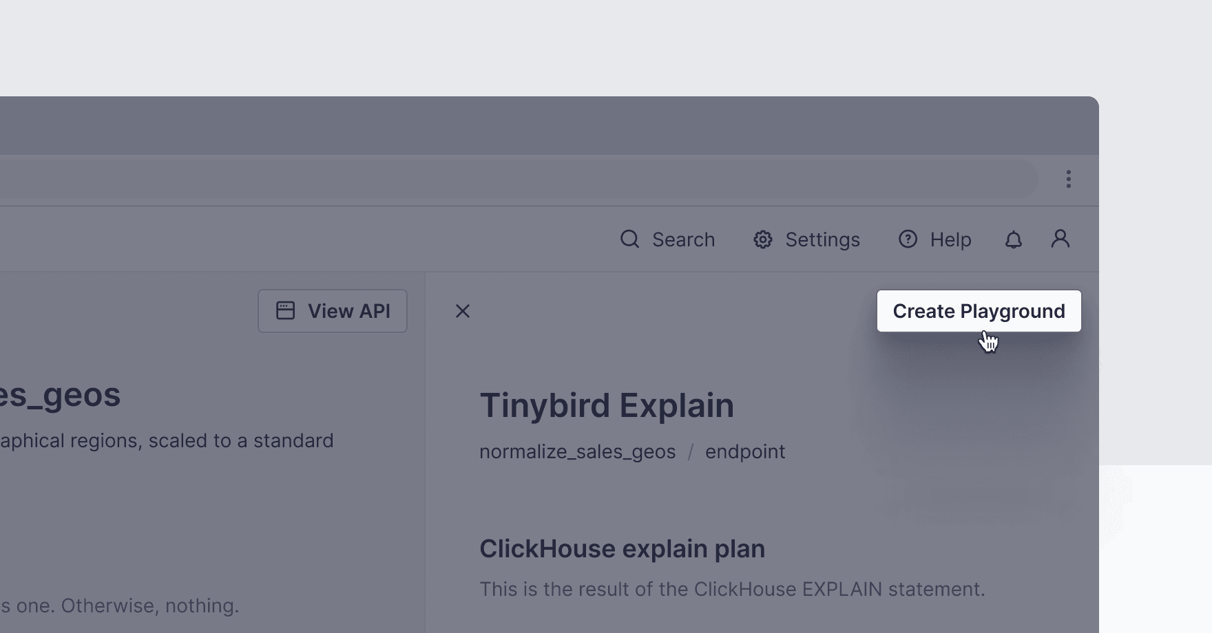Interface showing how to create a playground from an explain query