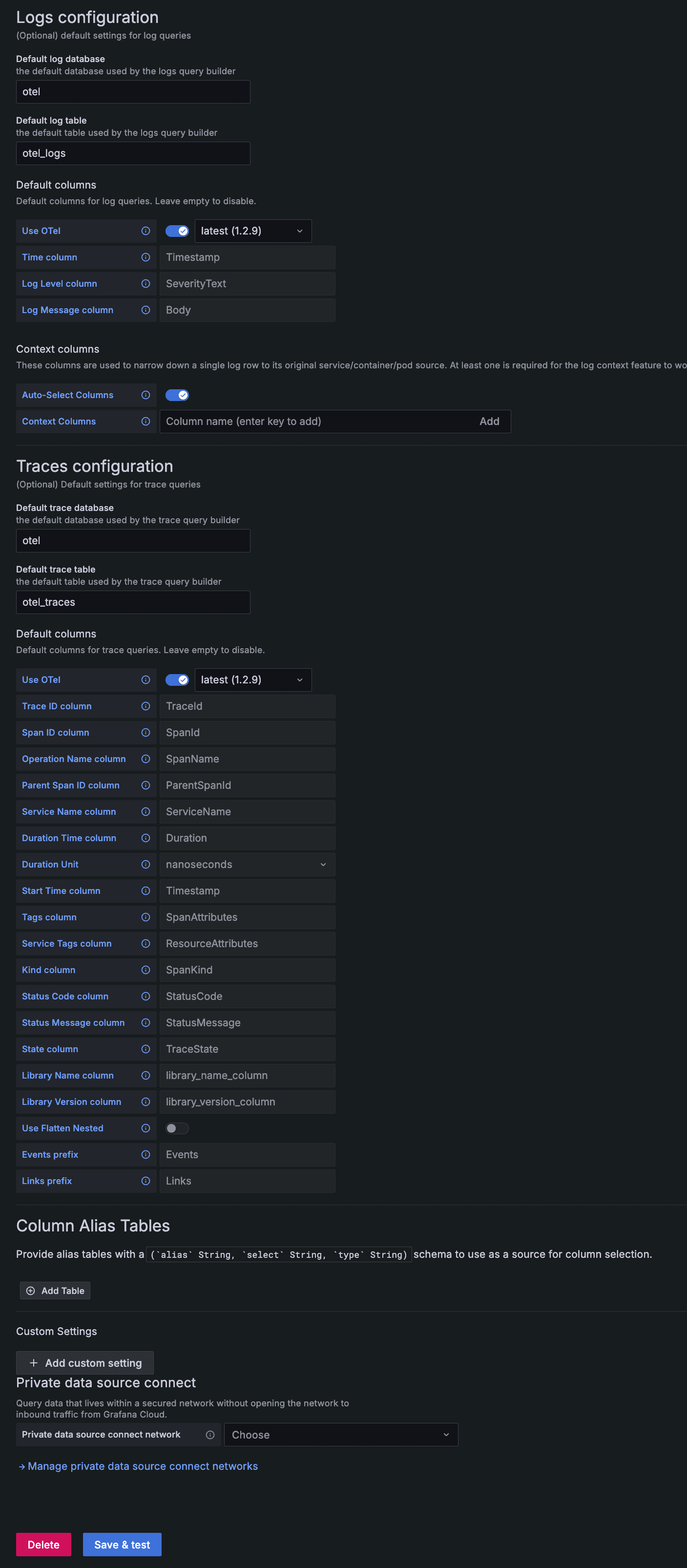 ClickHouse® plugin configuration for OpenTelemetry