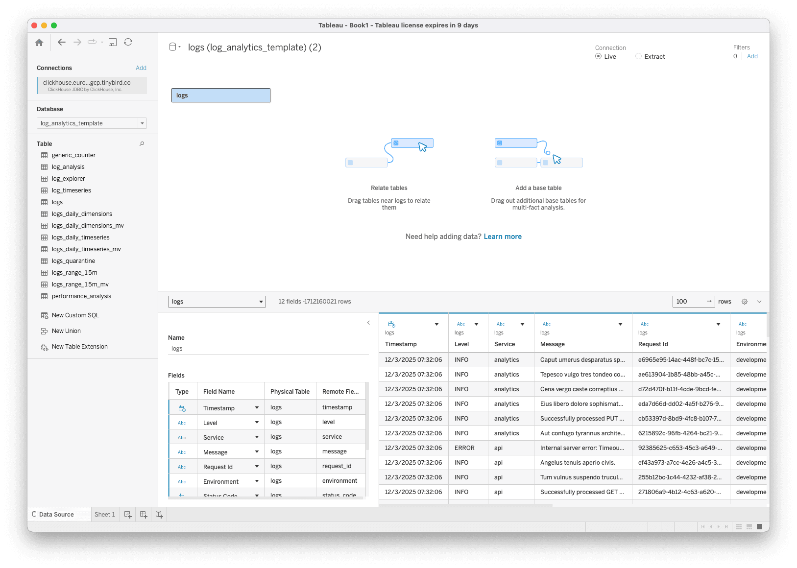 Tableau ClickHouse® connection configuration